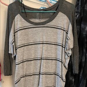 Papaya Dark Gray and Light Gray Striped Mid Long Sleeve Tee
